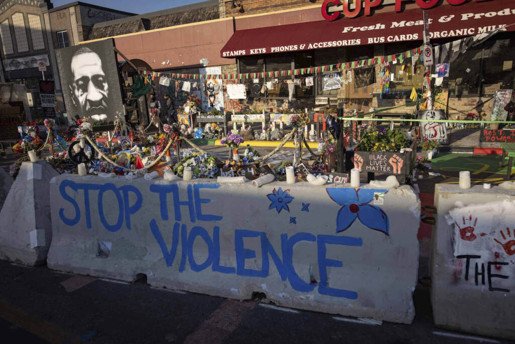 Police Shooting Minneapolis Jersey barriers placed by the city of Minneapolis surround memorials as community members gather in George Floyd Square to demand justice for Winston Boogie Smith Jr., on Monday, June 7, 2021. Smith was fatally shot by members of a U.S. Marshals task force. (AP Photo/Christian Monterrosa)