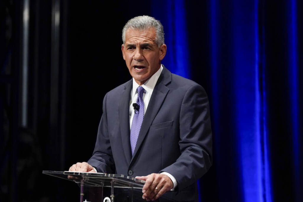 Republican challenger Jack Ciattarelli speaks during a gubernatorial debate with Incumbent Gov. Phil Murphy, D-N.J. at Rowan University's Pfleeger Concert Hall Tuesday, Oct. 12, 2021, in Glassboro, N.J.