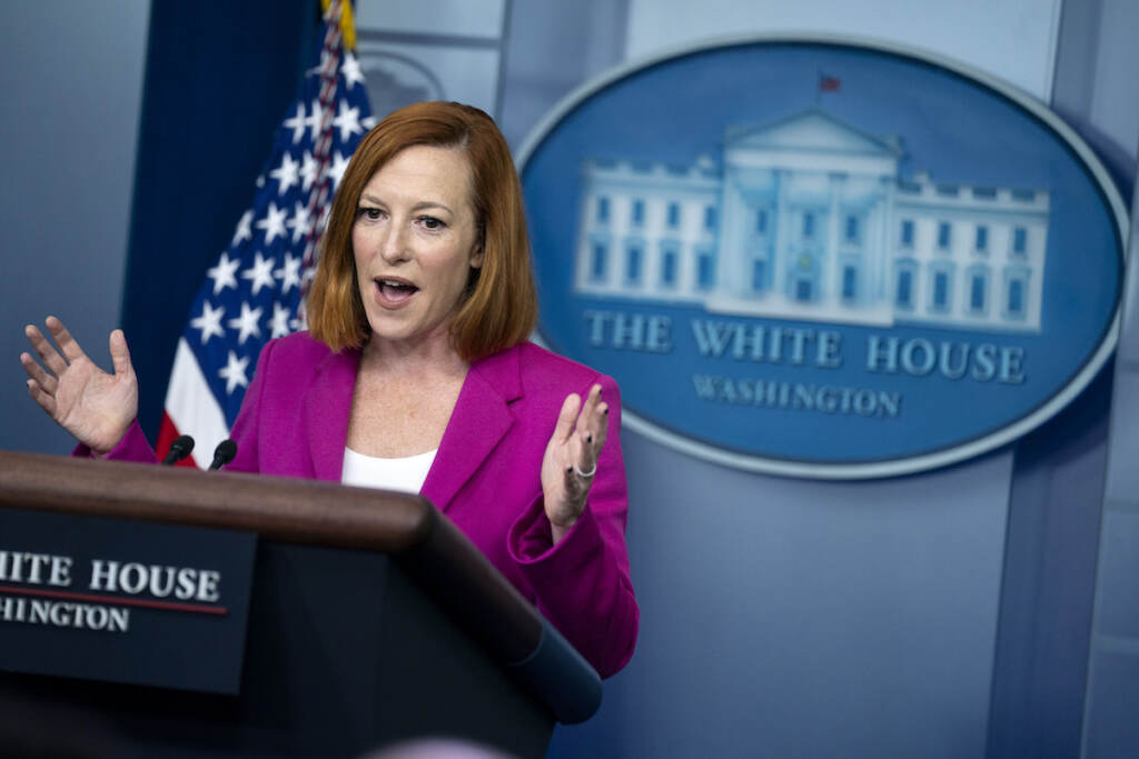 White House press secretary Jen Psaki White House press secretary Jen Psaki speaks during a press briefing at the White House, Friday, Oct. 22, 2021, in Washington