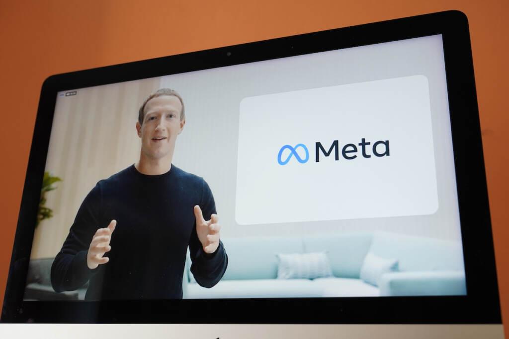 Mark Zuckerberg Seen on the screen of a device in Sausalito, Calif., Facebook CEO Mark Zuckerberg announces their new name, Meta, during a virtual event on Thursday, Oct. 28, 2021