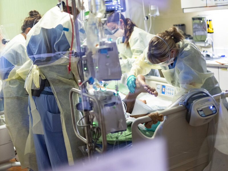 Virus Outbreak Hospital Medical professionals pronate a patient in an ICU