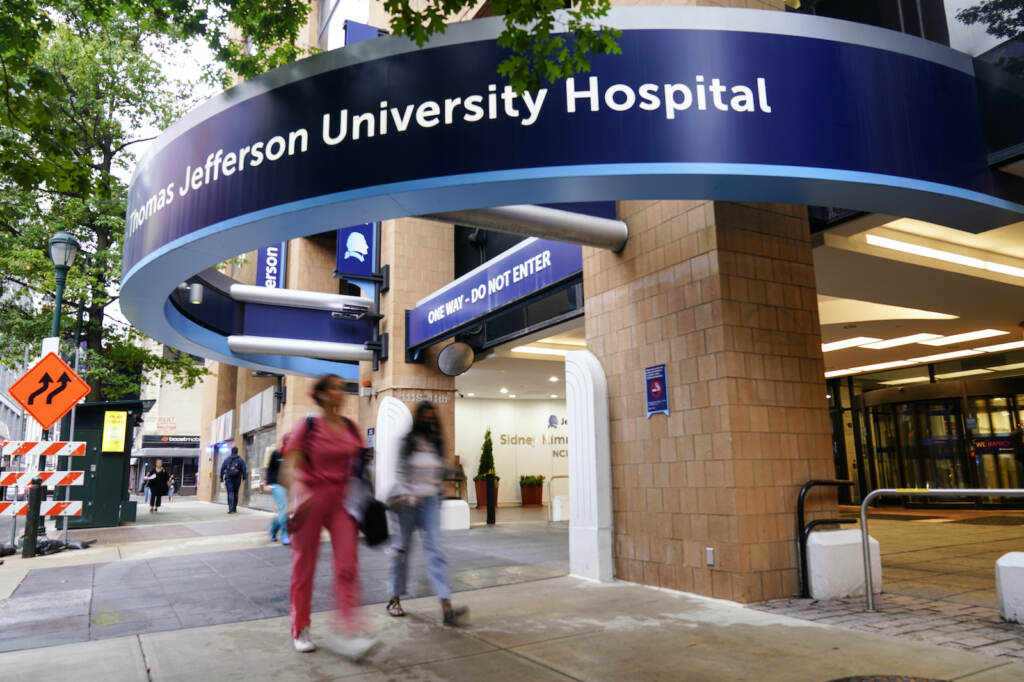 Hospital Shooting-Philadelphia Pedestrians walk past Thomas Jefferson University Hospital