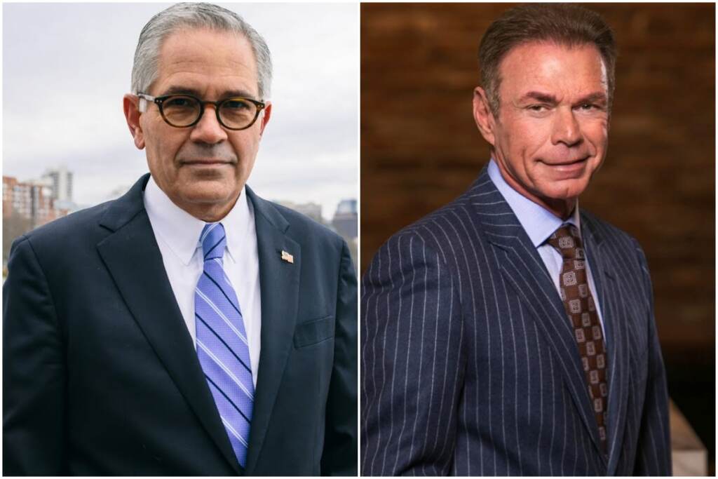 Philadelphia District Attorney Larry Krasner (left) and challenger Chuck Peruto