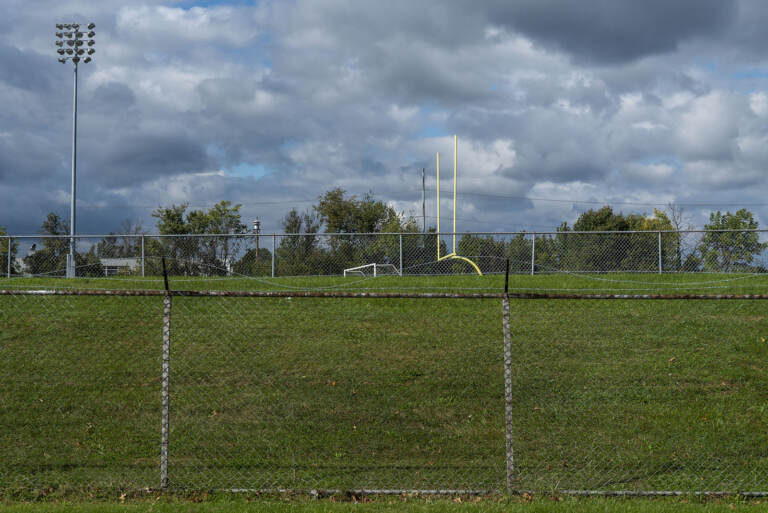 A section of the Academy Park High School football stadium.
(Daniella Heminghaus for WHYY)