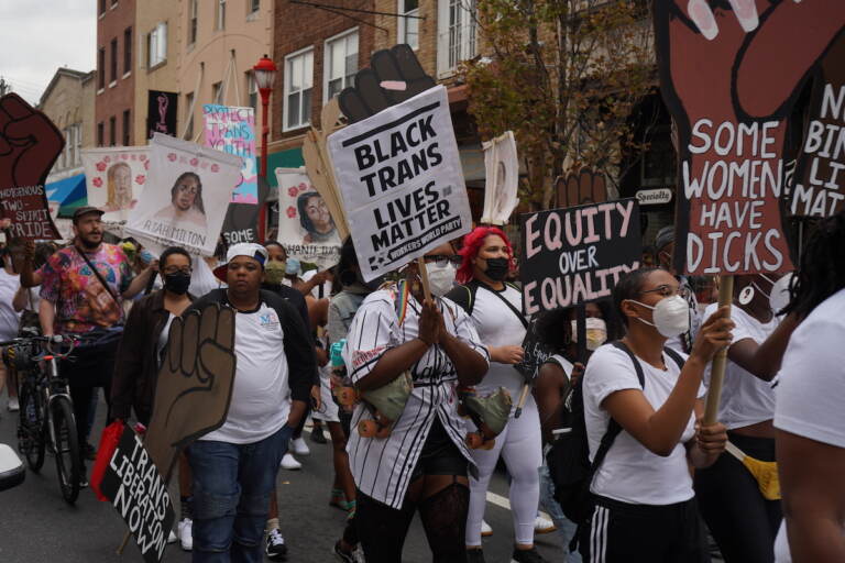 Protesters chant, 