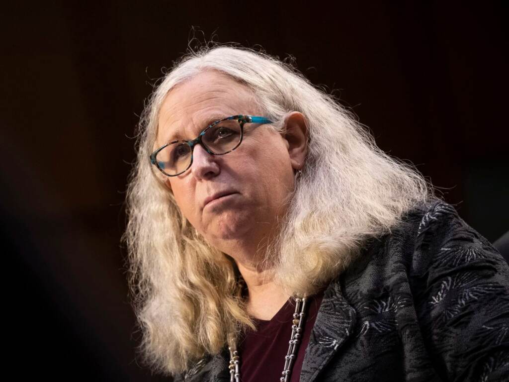 Dr. Rachel Levine testifies before the Senate Health, Education, Labor, and Pensions committee on Capitol Hill in Washington in February. Levine was appointed to lead the U.S. Public Health Service Commissioned Corps, becoming the nation’s first openly transgender four-star officer. Rachel Levine, nominated to be an assistant secretary at the Department of Health and Human Services, testifies before the Senate Health, Education, Labor, and Pensions committee on Capitol Hill in Washington on Thursday, Feb. 25, 2021