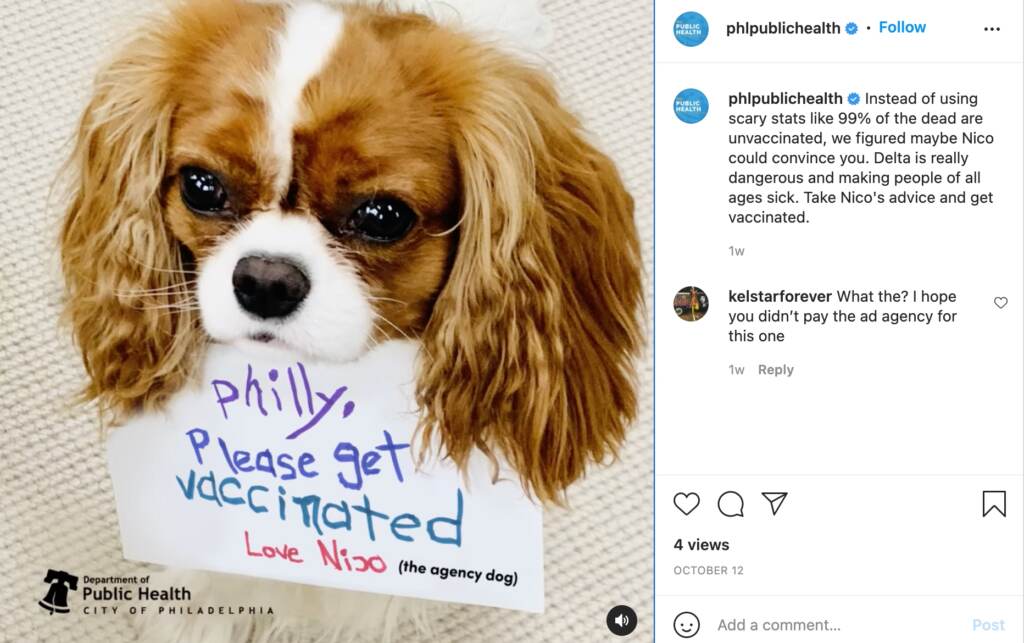 Screen Shot 2021-10-21 at 7.43.36 PM An Instagram post from Philly's Public Health Department