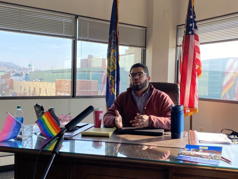 State Rep. Manuel Guzman speaks in his downtown Reading office. (Anthony Orozco, WITF)