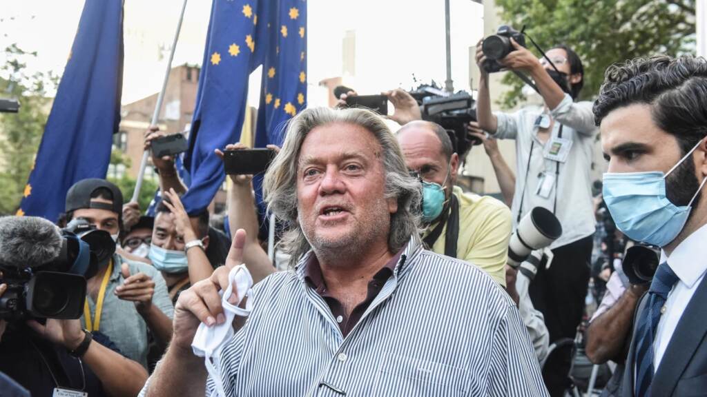 Former White House chief strategist Steve Bannon is seen on Aug. 20, 2020. NEW YORK, NY - AUGUST 20: Former White House Chief Strategist Steve Bannon exits the Manhattan Federal Court on August 20, 2020 in the Manhattan borough of New York City