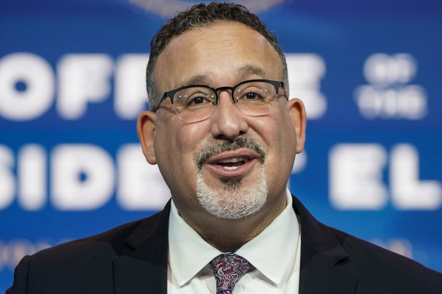 President-Elect Joe Biden And Vice President-elect Kamala Harris Announce Miguel Cardona As Hhe Nominee For Education Secretary A closeup of Miguel Cardona