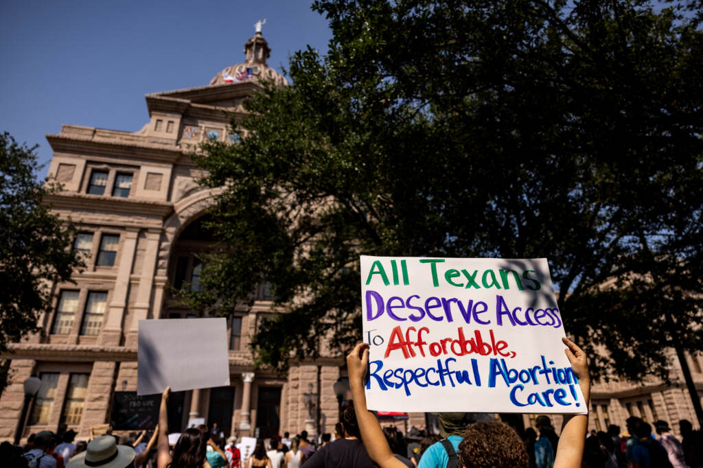 Abortion rights activists rally at the Texas State Capitol on Sept. 11 in Austin in opposition to a restrictive new abortion law. Abortion rights activists rally at the Texas State Capitol on Sept. 11 in Austin in opposition to a restrictive new abortion law. (Jordan Vonderhaar/Getty Images)