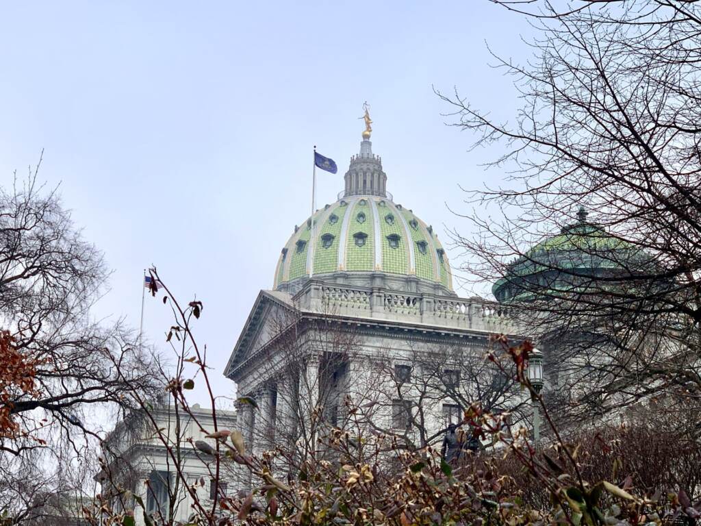 pa-state-capitol-harrisburg-102821 The exterior of the Capitol Building in Harrisburg, surrounded by fall foliage