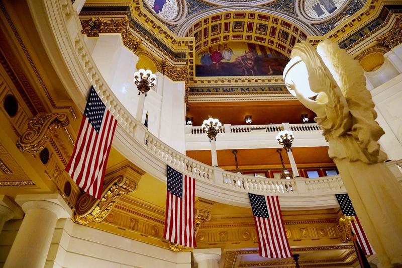 pa_harrisburg_capitol_legislature_tim_tai_inky_101421 The interior of a building in Harrisburg that houses the Pennsylvania legislature
