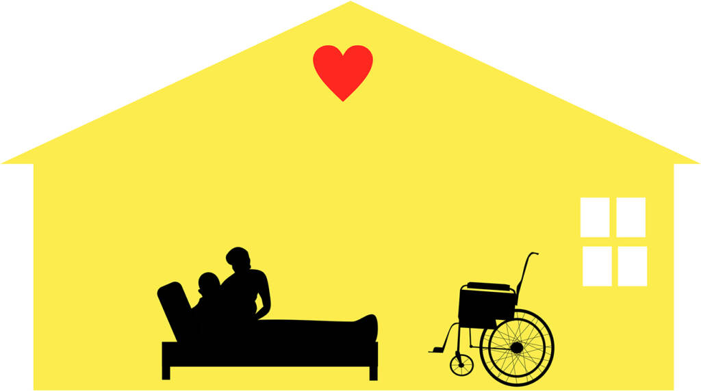 the-pulse-health-care-at-home An illustration of a health care worker helping someone into bed at home
