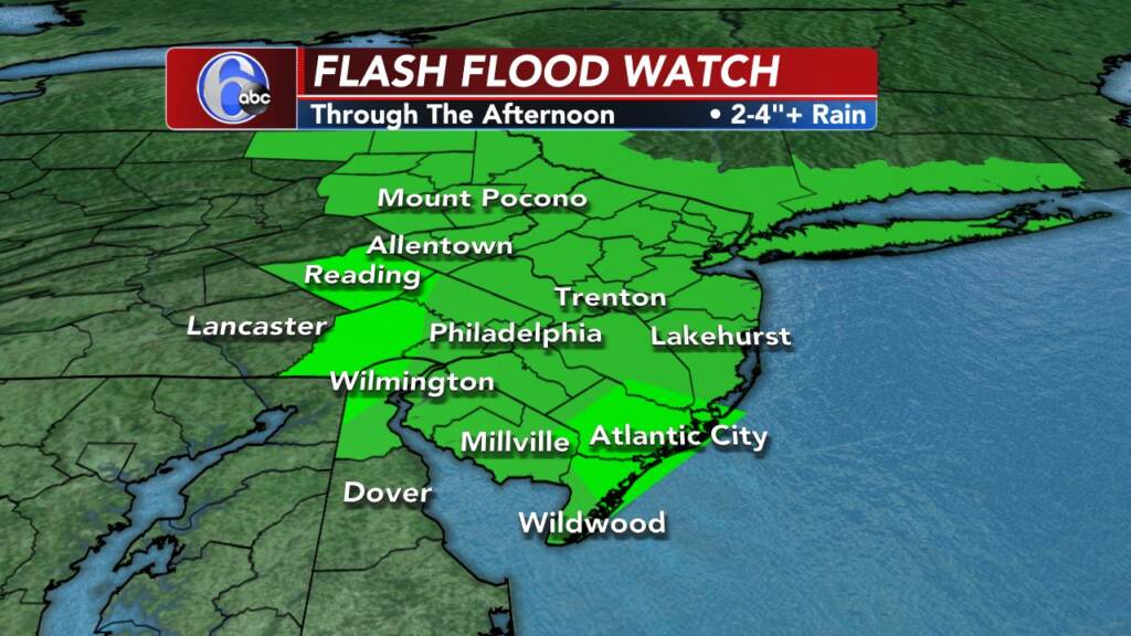 wpvi-weather-noreaster-forecast-102621 A weather map illustrates a Flood Warning in effect for the Philly region