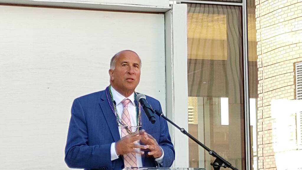Philadelphia Councilman Mark Squilla speaking at a press conference for the Mummers parade