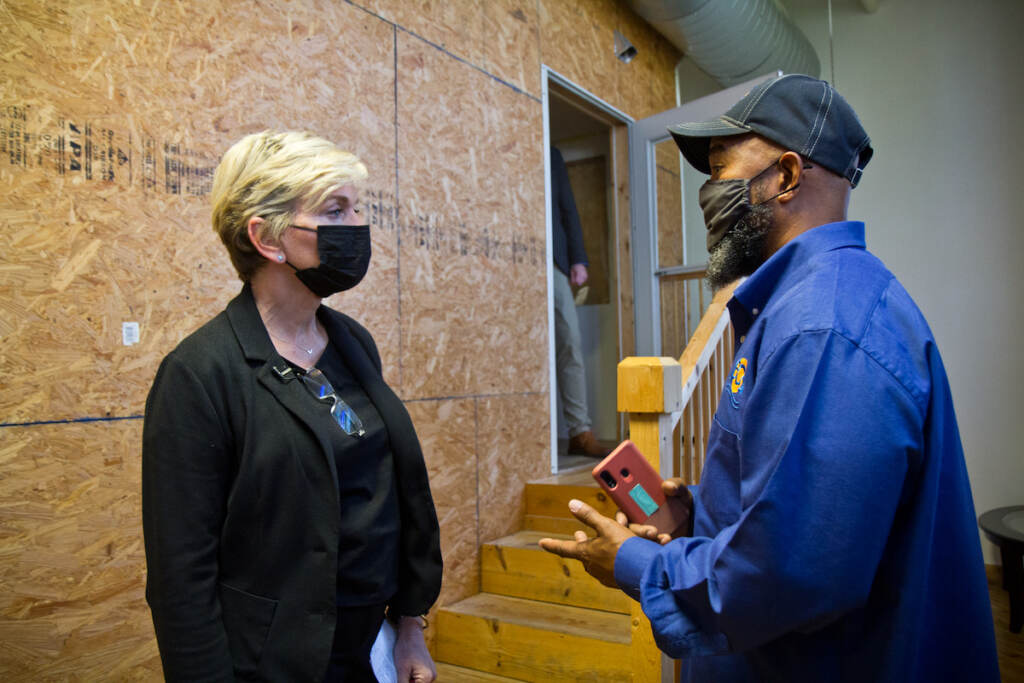U.S. Energy Secretary Jennifer Granholm toured the ECA (Energy Coordinating Agency) an energy efficiency job training facility in Philadelphia’s Kensington neighborhood, with Jackie Robinson, ECA’s lead trainer