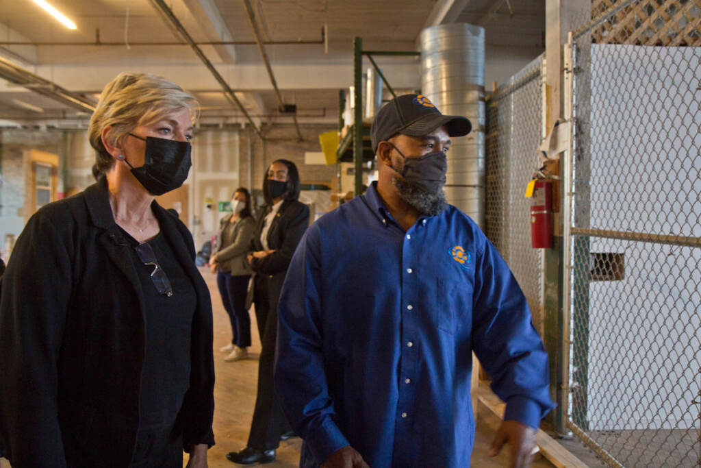 United States Energy Secretary Jennifer Granholm toured the ECA (Energy Coordinating Agency), an energy efficiency job training facility in Philadelphia’s Kensington neighborhood, with Jackie Robinson, ECA’s lead trainer