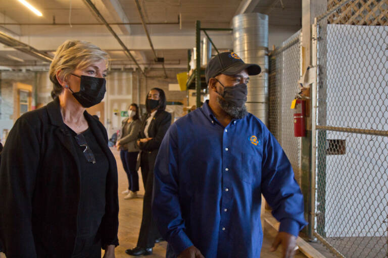 United States Energy Secretary Jennifer Granholm toured the ECA (Energy Coordinating Agency), an energy efficiency job training facility in Philadelphia’s Kensington neighborhood, with Jackie Robinson, ECA’s lead trainer