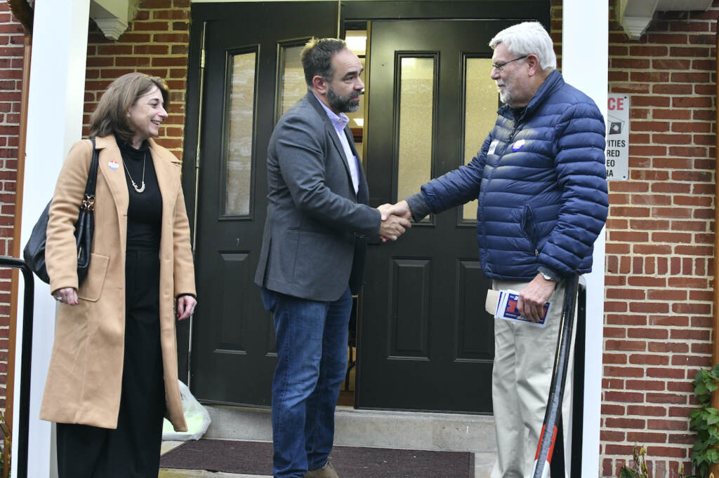 Election 2021-Pennsylvania Kevin Brobson shakes hands with Ford Thompson
