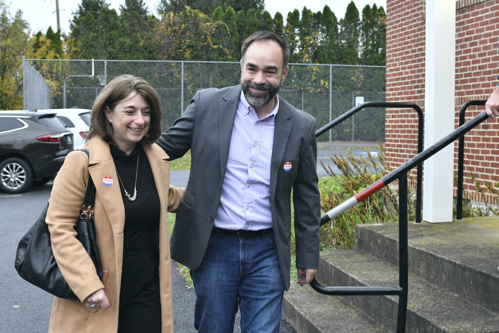 Election 2021-Pennsylvania Kevin Brobson walks with his wife, Lauren