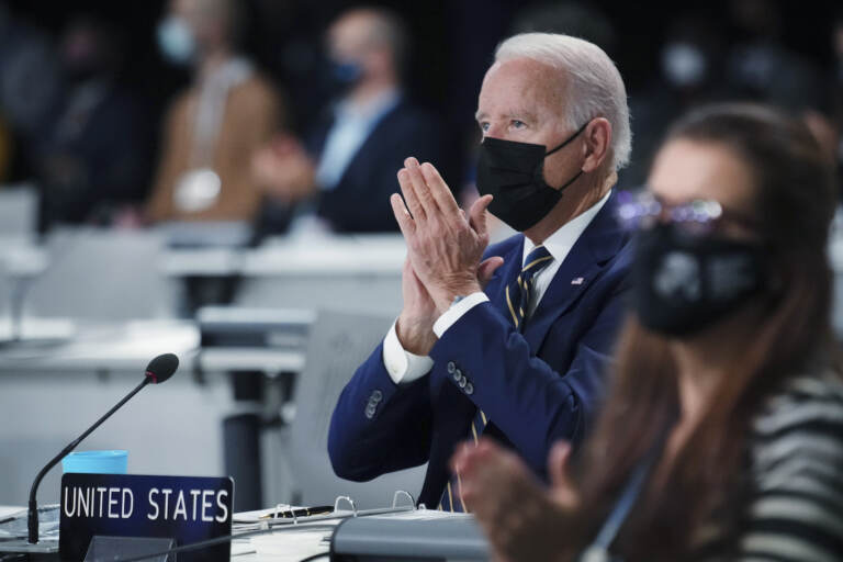 President Joe Biden attends the opening session of the COP 26 (the United Nations Climate Change Conference) in Glasgow, Scotland  on November 1, 2021. (Erin Schaff/The New York Times)