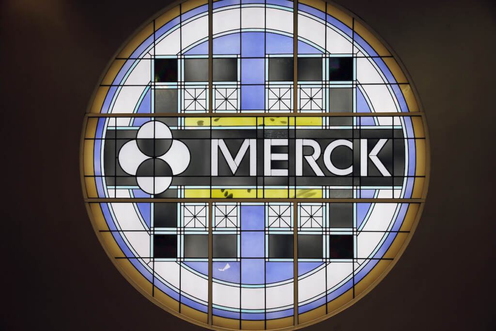 File photo: the Merck logo on a stained glass panel at a Merck company building in Kenilworth, N.J. Dec.18, 2014