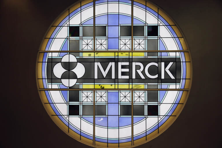 File photo: the Merck logo on a stained glass panel at a Merck company building in Kenilworth, N.J. Dec.18, 2014