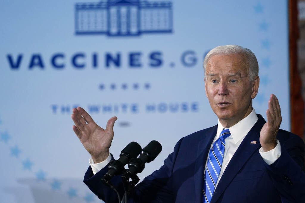 Joe Biden President Joe Biden speaks about COVID-19 vaccinations after touring a Clayco Corporation construction site for a Microsoft data center in Elk Grove Village, Ill., Thursday, Oct. 7, 2021