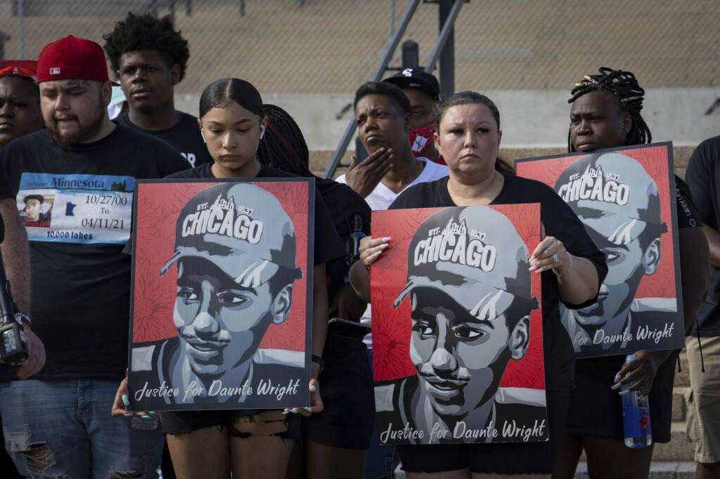 Daunte Wright Officer Trial The family of Daunte Wright attend a rally and march organized by families who were victims of police brutality in in St. Paul, Minn.,Monday, May 24, 2021. The trial for the police officer accused of killing Daunte Wright starts Monday. (AP Photo/Christian Monterrosa)
