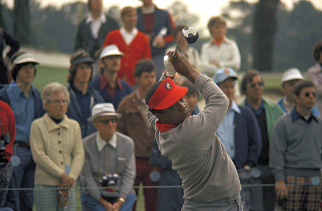 Lee Elder Golf FILE - Lee Elder participates in the Masters Tournament at Augusta, Ga., May 9, 1975. Elder broke down racial barriers as the first Black golfer to play in the Masters and paved the way for Tiger Woods and others to follow. The PGA Tour confirmed Elder’s death, which was first reported by Debert Cook of African American Golfers Digest. No cause or details were immediately available, but the tour said it spoke with Elder's family. He was 87. (AP Photo/Lou Krasky, File)