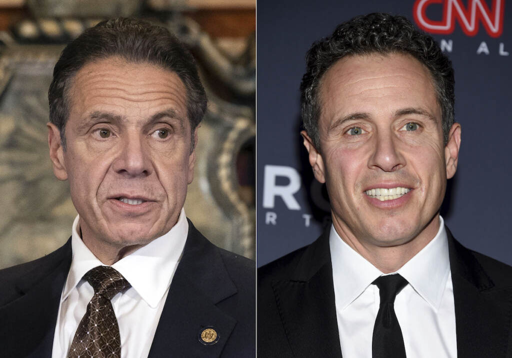 Cuomo Sexual Harassment File photo: New York Gov. Andrew Cuomo, left, appears during a news conference about COVID-19 at the State Capitol in Albany, N.Y., on Dec. 3, 2020, and his brother CNN anchor Chris Cuomo attends the 12th annual CNN Heroes: An All-Star Tribute at the American Museum of Natural History in New York on Dec. 9, 2018. CNN said Tuesday, Nov. 30, 2021, it was suspending Chris Cuomo indefinitely after details emerged about how he helped his brother, as he faced charges of sexual harassment