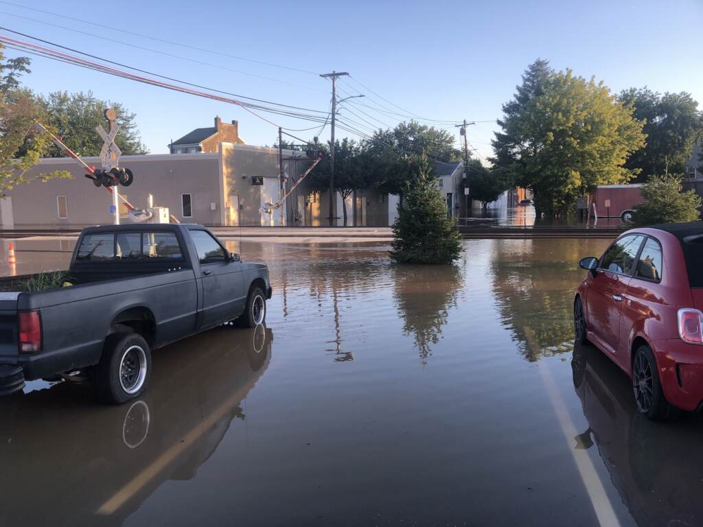 IMG_8913 High water levels in Bridgeport captured the morning following the storm. (Robby Brod/WHYY)