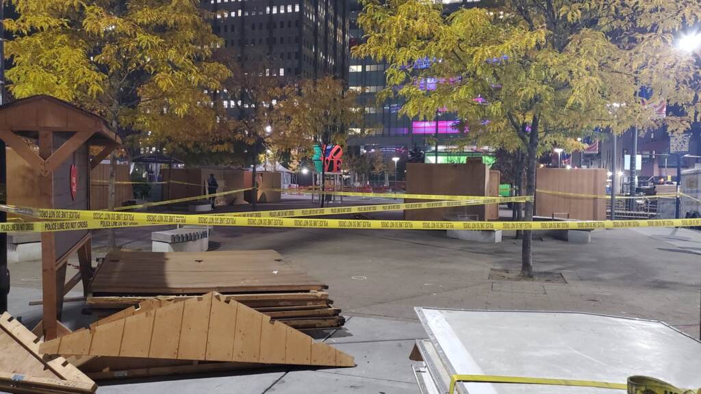 LOVE-park-fatal-shooting-wpvi-111021 Crime tape is seen at the scene of a fatal shooting in LOVE Park.