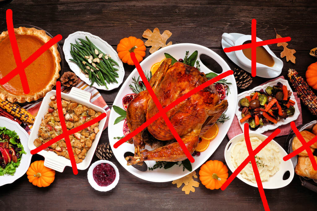 THEPULSE-veganthanksgiving Thanksgiving food crossed out with red Xs