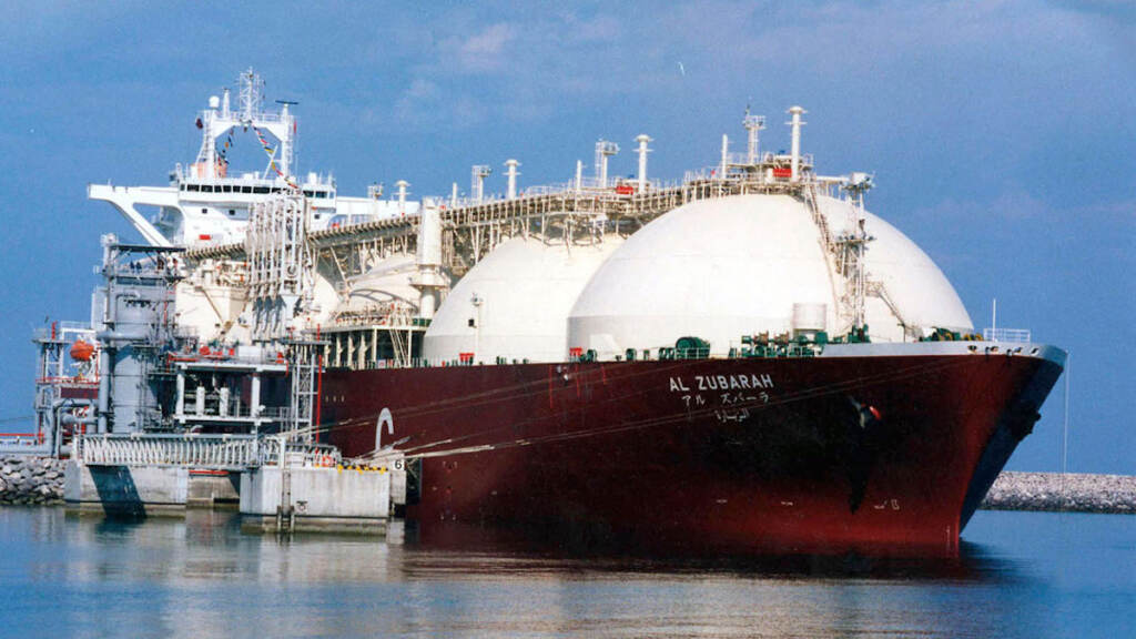 Qatar OPEC A tanker ship being loaded with LNG