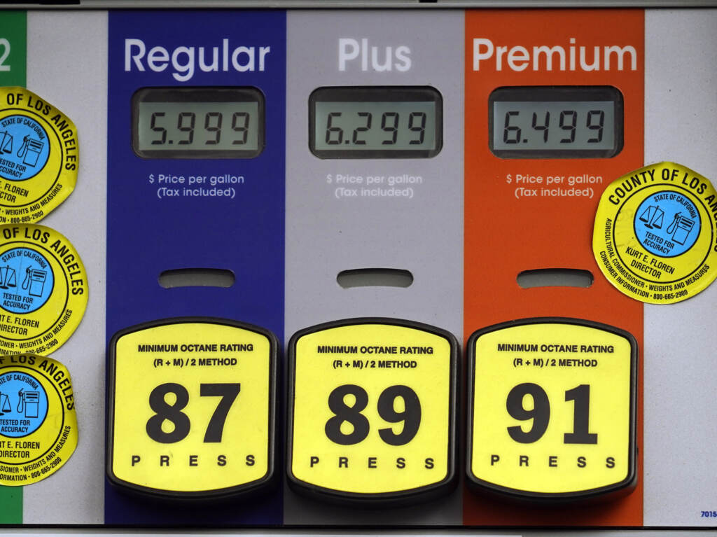 High gas prices are posted at a gas station in Beverly Hills, Calif., on Nov. 7. Gas prices are surging across the country yet there’s effectively little the Biden administration can do. High gas prices are posted at a full service gas station in Beverly Hills, Calif., Sunday, Nov. 7, 2021. The average U.S. price of regular-grade gasoline jumped by 5 cents over the past two weeks, to $3.49 per gallon. The price at the pump is $1.30 higher than a year ago. Industry analyst Trilby Lundberg of the Lundberg Survey said Sunday the rise comes as the cost of crude oil and ethanol surges. Nationwide, the highest average price for regular-grade gas is in the San Francisco Bay Area, at $4.77 per gallon. The lowest average is in Houston, at $2.98 per gallon. (AP Photo/Damian Dovarganes)