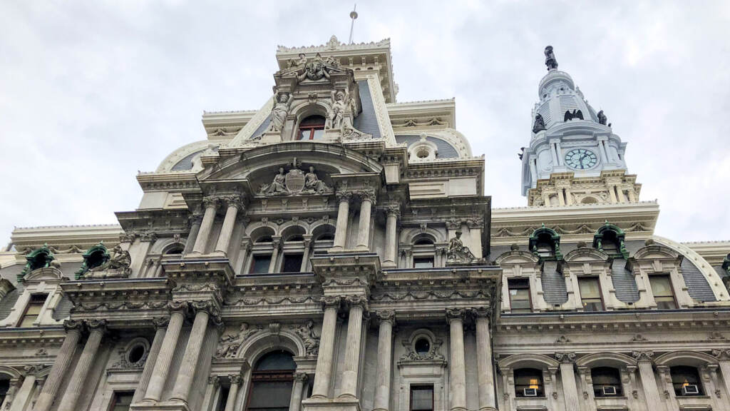 A closeup of Philadelphia City Hall.