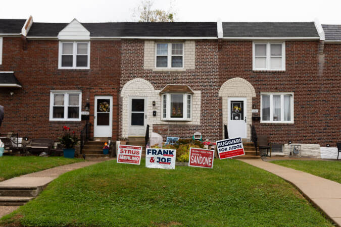 Lawn signs are pictured in upport of Republican candidate