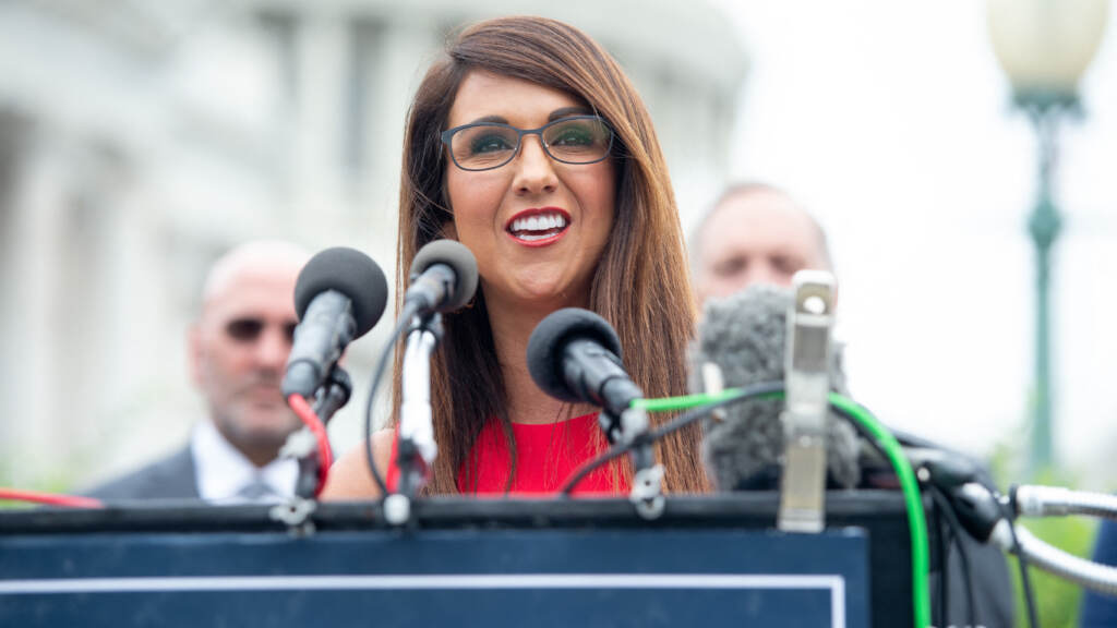 Rep. Lauren Boebert, R-Colo., speaks during a news conference outside the Capitol in August. Rep. Lauren Boebert, R-Colo., speaks during a news conference outside the Capitol in August. (Saul Loeb/AFP via Getty Images)