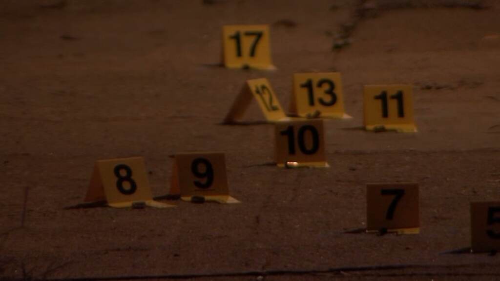 kensington-shooting-wpvi-111521 Evidence markers are pictured on a street.