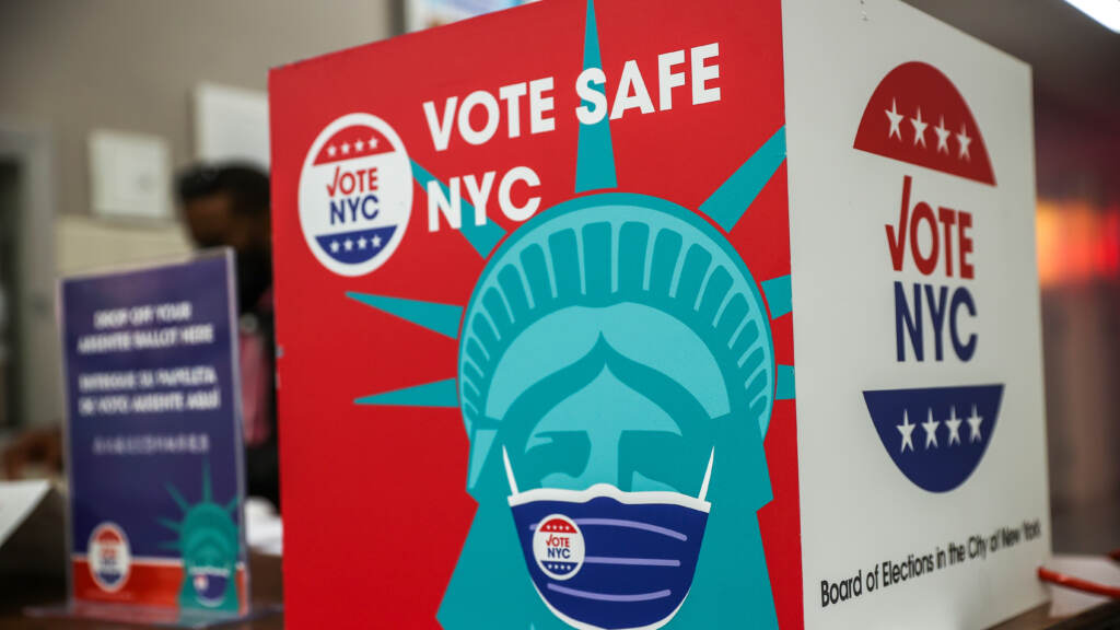 Voters in New York soundly rejected two ballot measures that would have allowed for expanded voting access in the state. New Yorkers are casting their votes for the November 2nd General Election and Mayoral Election in New York City, United States on November 02, 2021. (Photo by Tayfun Coskun/Anadolu Agency via Getty Images)