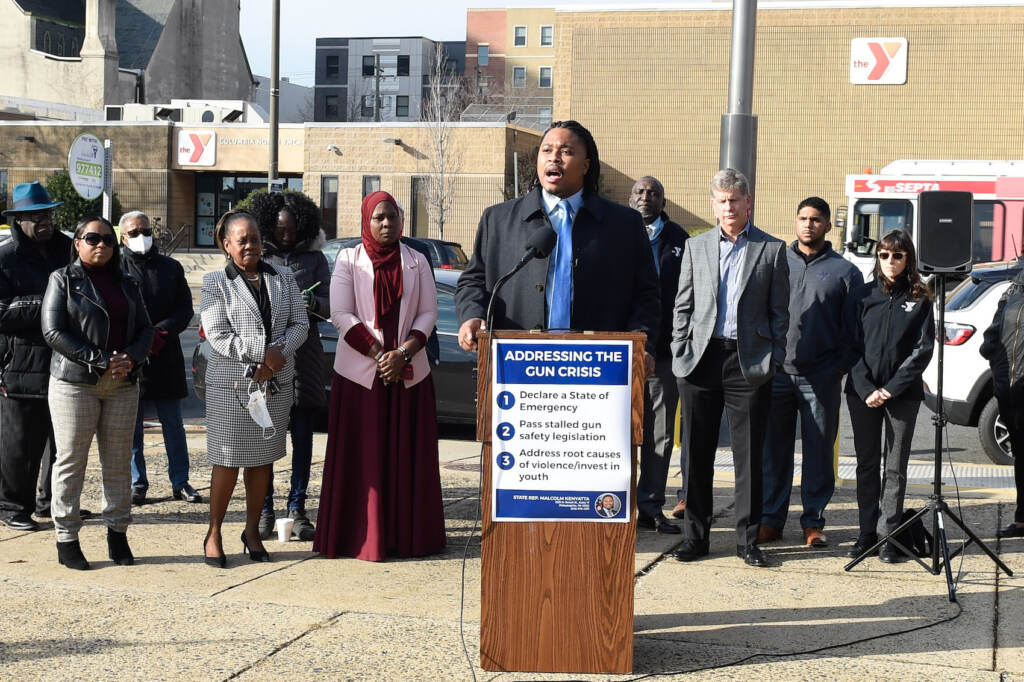 181_12022021_Gun_PC_013_edit PHILADELPHIA, Dec. 2 – State Rep. Malcolm Kenyatta, D-Phila., and others held a news conference today, outside of the Leon Sullivan Trust Building on North Broad Street, calling for the declaration of a state of emergency on gun violence in Philadelphia. (Photo courtesy Rep. Malcolm Kenyatta)
