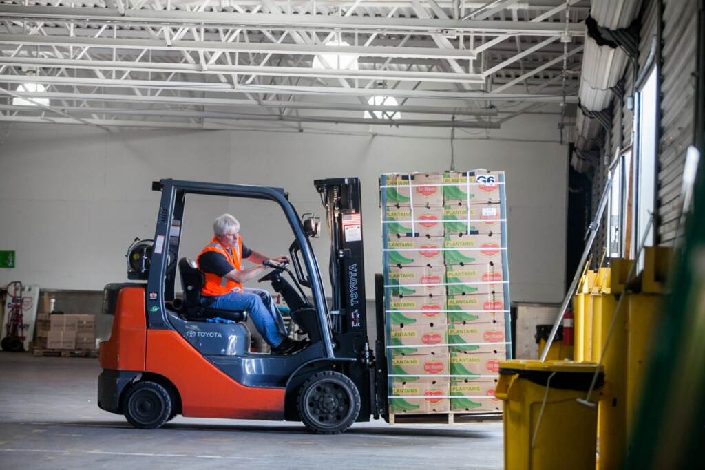 2018-06-07-b-larrison-us-customs-1920×1280 Plantains are moved back in to shipping containers after being inspected at the U.S. Customs and Border Protection's Centralized Inspection Station in South Philadelphia. (Brad Larrison for WHYY)