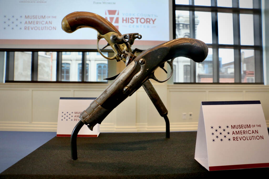 2021 12 17-e lee-philadelphia museum of the american revolution-stolen guns returned pistols A stolen pair of Revolutionary War era French military pistols are returned to the Museum of the American Revolution in Philadelphia. (Emma Lee/WHYY)