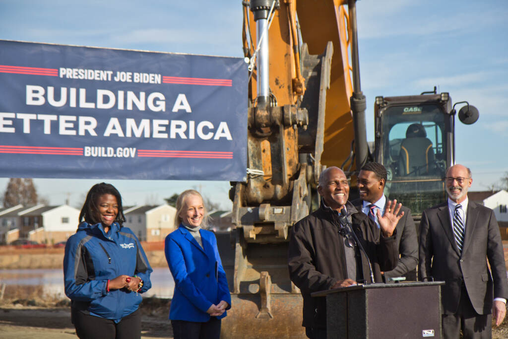 2021 12 17 k paynter superfund eastwick ted pickett Ted Pickett, a leader with the Eastwick Lower Darby Creek Area Community Advisory Group, joined government leaders in celebrating the announcement of more funding for the Eastwick EPA Superfund site on Dec. 17, 2021