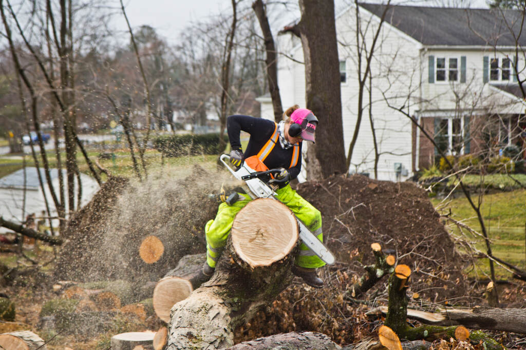 2021 12 30 k paynter upper dubline chain saw gang-8 Elementary school teacher Nicki Besada, aka “Chainsaw Barbie”, is part of The Upper Darby Chainsaw Gang that’s working to clear debris since a tornado tore apart the area in September 2021