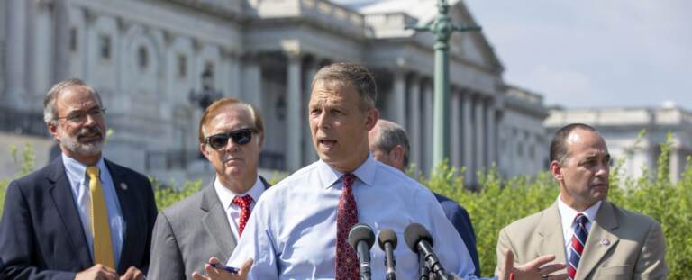 Rep. Scott Perry, R-Pa., discusses the infrastructure bill making its way through congress during a news conference held by the House Freedom Caucus on Capitol Hill in Washington, Monday, Aug. 23, 2021. (Amanda Andrade-Rhoades / AP Photo)