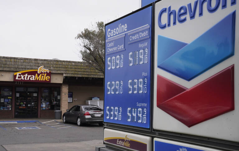 Chevron Gas prices over the $5 mark are displayed in Visalia, Calif., Wednesday, Nov. 17, 2021. (AP Photo/Rich Pedroncelli)