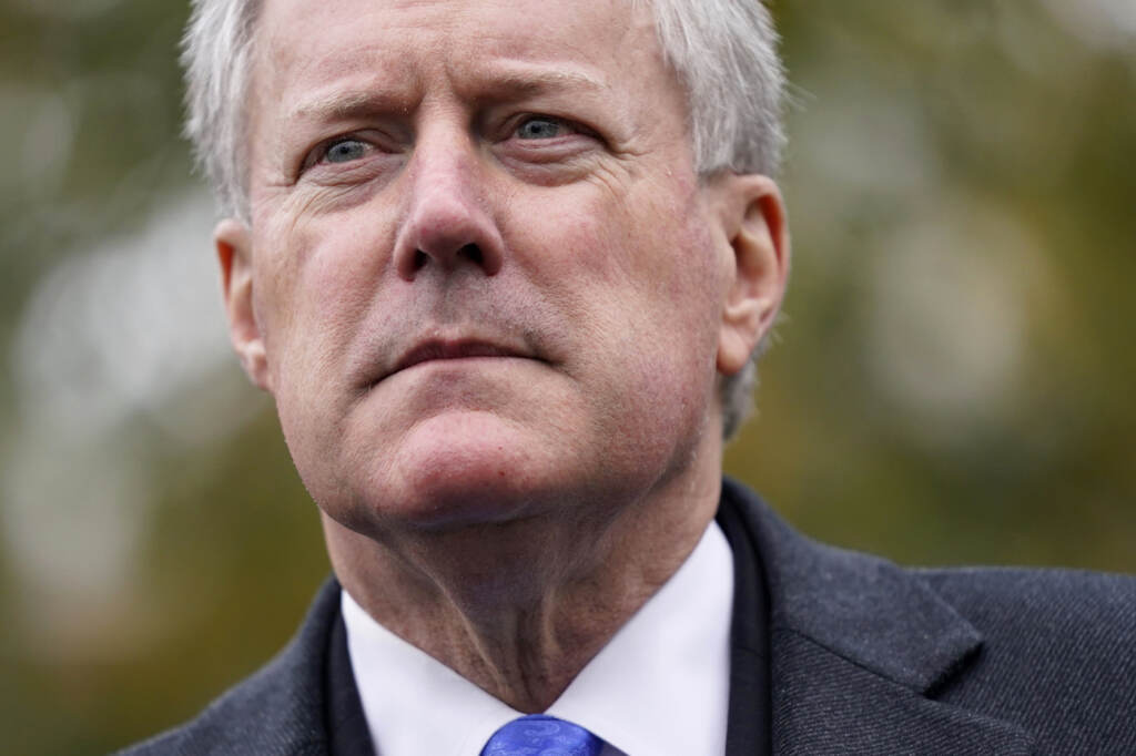 Mark Meadows Then White House chief of staff Mark Meadows speaks with reporters outside the White House, Monday, Oct. 26, 2020, in Washington.